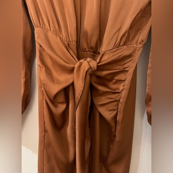 Entro Rust Brown Satin Long Sleeve dress - Picture 3 of 5